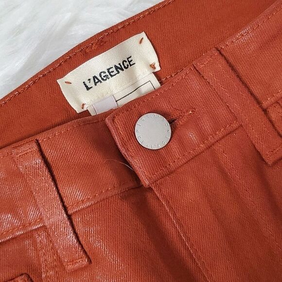L'agence Margot Coated Denim Cropped Skinny Jeans Rust Brown Sz 25 - Picture 6 of 11